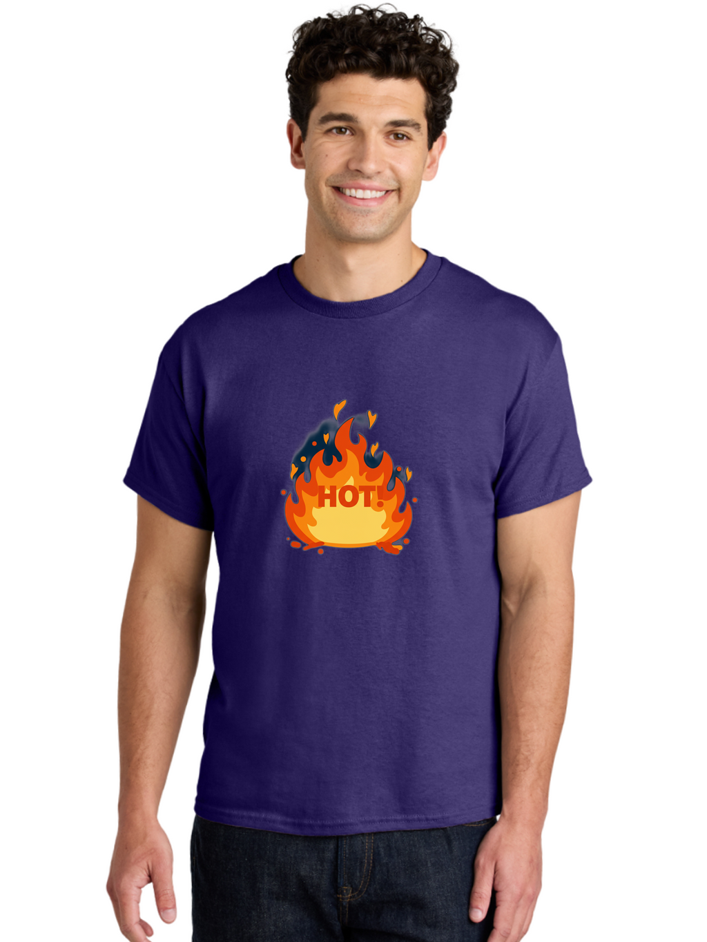 Hot-3 Men'S Graphic Tee, 100% Cotton, Comfortable Casual Summer Wear, Machine Washable, Fire Flames, Hot Graphic, Vibrant Design, Bold Typography, Fiery Elements, Passionate Icon, Trendy Illustration, Energetic Artwork, Baa802