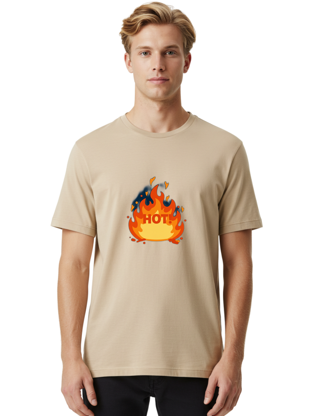 Hot-3 Men'S Graphic Tee, 100% Cotton, Comfortable Casual Summer Wear, Machine Washable, Fire Flames, Hot Graphic, Vibrant Design, Bold Typography, Fiery Elements, Passionate Icon, Trendy Illustration, Energetic Artwork, Baa802