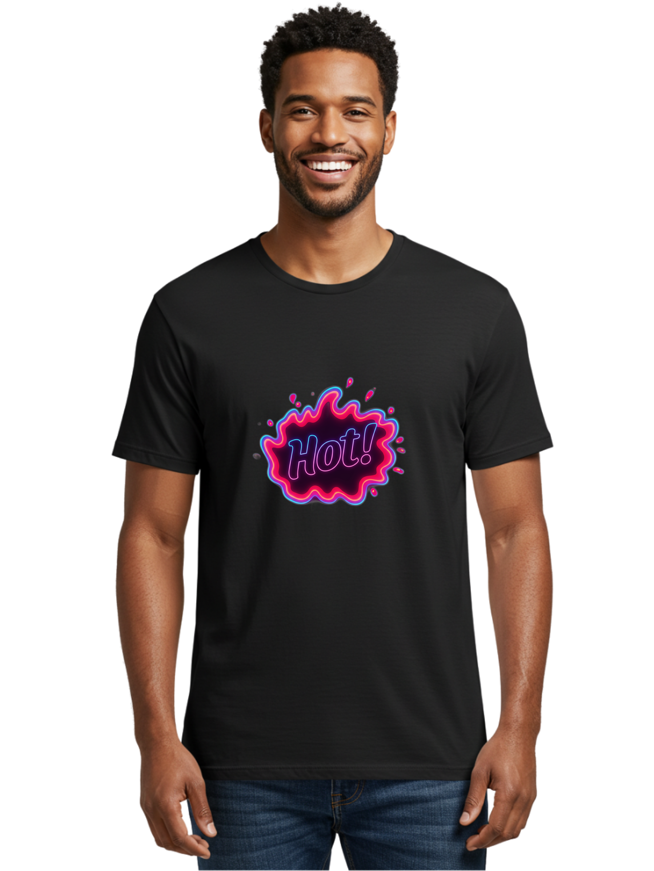 Hot-4 Men'S Graphic Tee, 100% Cotton, Comfortable Casual Summer Wear, Machine Washable, Neon Sign, Hot Sale, Comic Book Style, Pop Art, Vibrant Pink, Blue Glow, Dynamic Graphics, Attention-Grabbing Design, Trendy Visuals, Energetic Feel, Baa803
