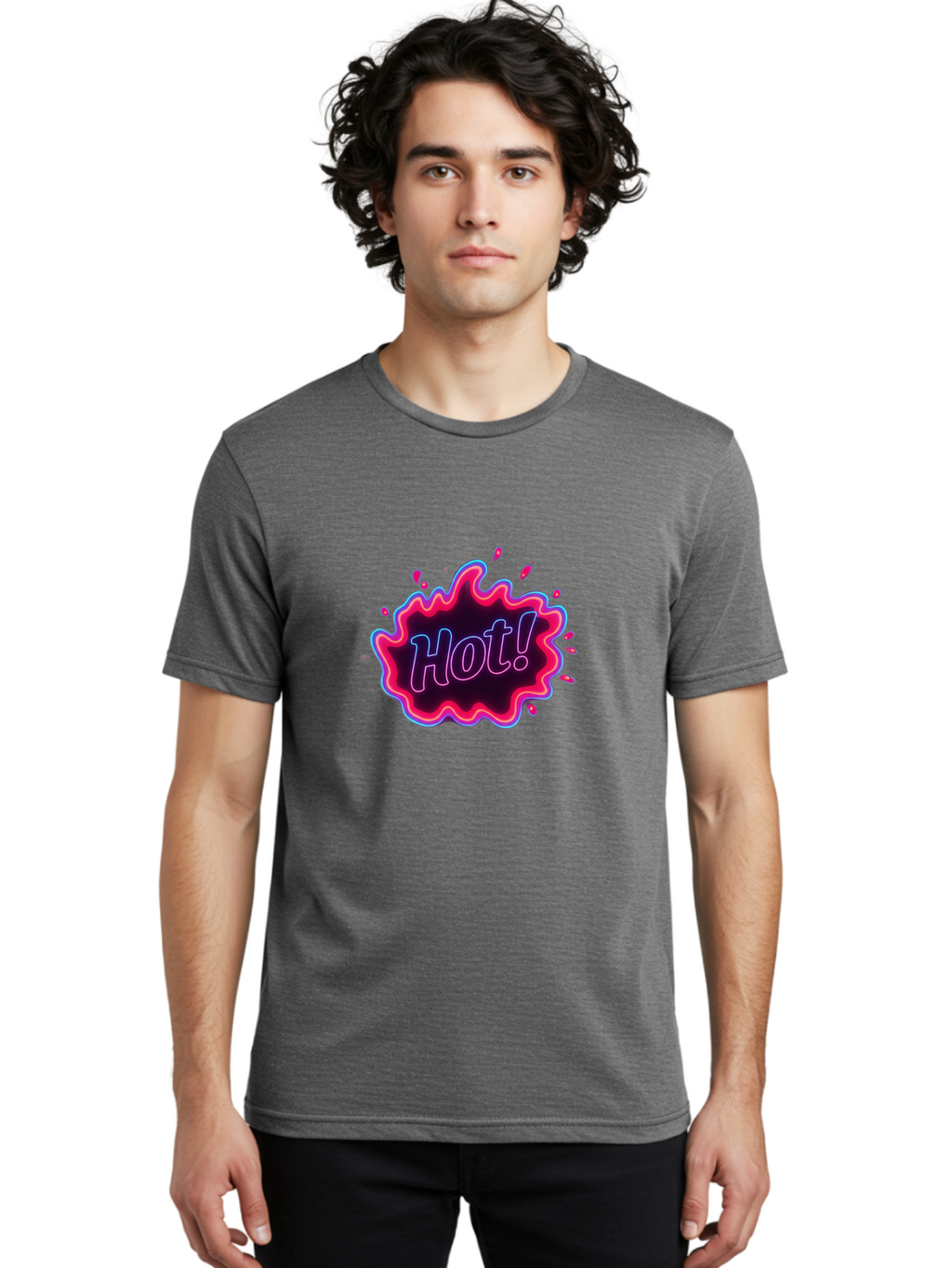Hot-4 Men'S Graphic Tee, 100% Cotton, Comfortable Casual Summer Wear, Machine Washable, Neon Sign, Hot Sale, Comic Book Style, Pop Art, Vibrant Pink, Blue Glow, Dynamic Graphics, Attention-Grabbing Design, Trendy Visuals, Energetic Feel, Baa803