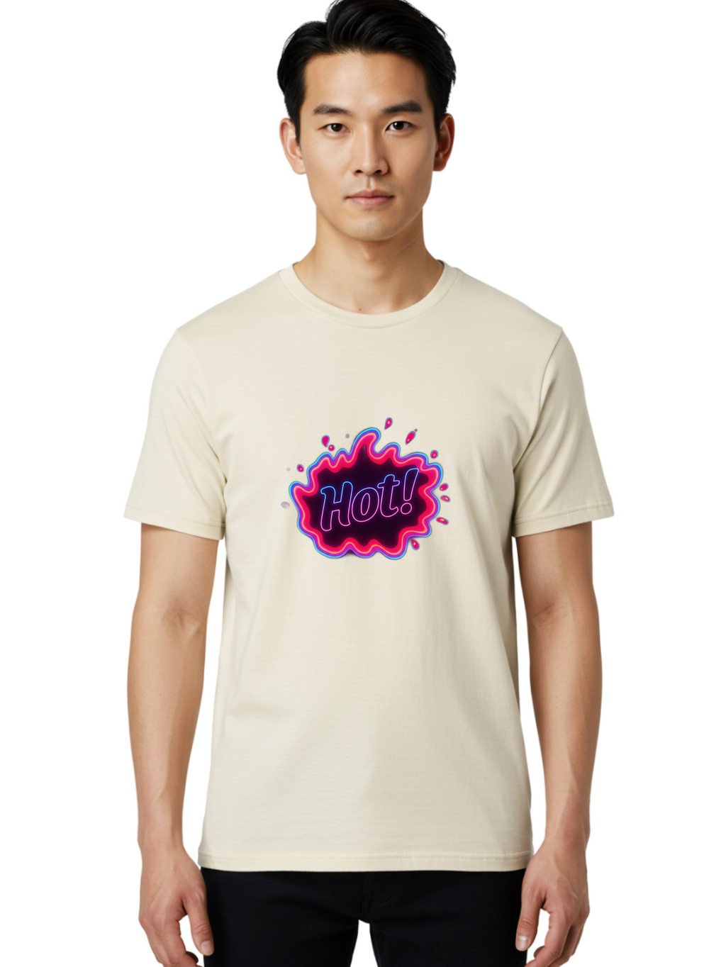 Hot-4 Men'S Graphic Tee, 100% Cotton, Comfortable Casual Summer Wear, Machine Washable, Neon Sign, Hot Sale, Comic Book Style, Pop Art, Vibrant Pink, Blue Glow, Dynamic Graphics, Attention-Grabbing Design, Trendy Visuals, Energetic Feel, Baa803