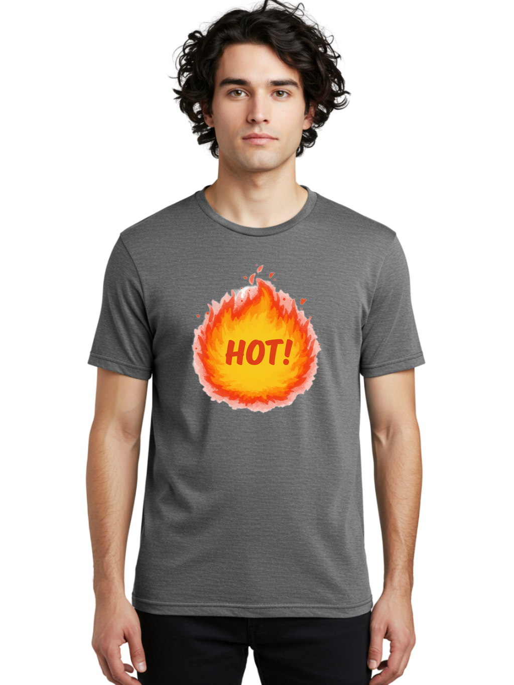 Hot-5 Men'S Graphic Tee, 100% Cotton, Comfortable Casual Summer Wear, Machine Washable, Fireball Graphic, Burning Flames, Hot Trending Topic, Fiery Passion, Intense Heat, Bold Red Letters, Vibrant Colors, Energetic Vibe, Baa804