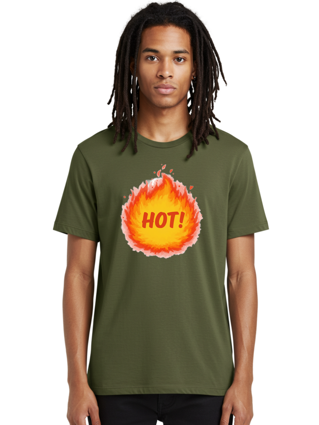 Hot-5 Men'S Graphic Tee, 100% Cotton, Comfortable Casual Summer Wear, Machine Washable, Fireball Graphic, Burning Flames, Hot Trending Topic, Fiery Passion, Intense Heat, Bold Red Letters, Vibrant Colors, Energetic Vibe, Baa804