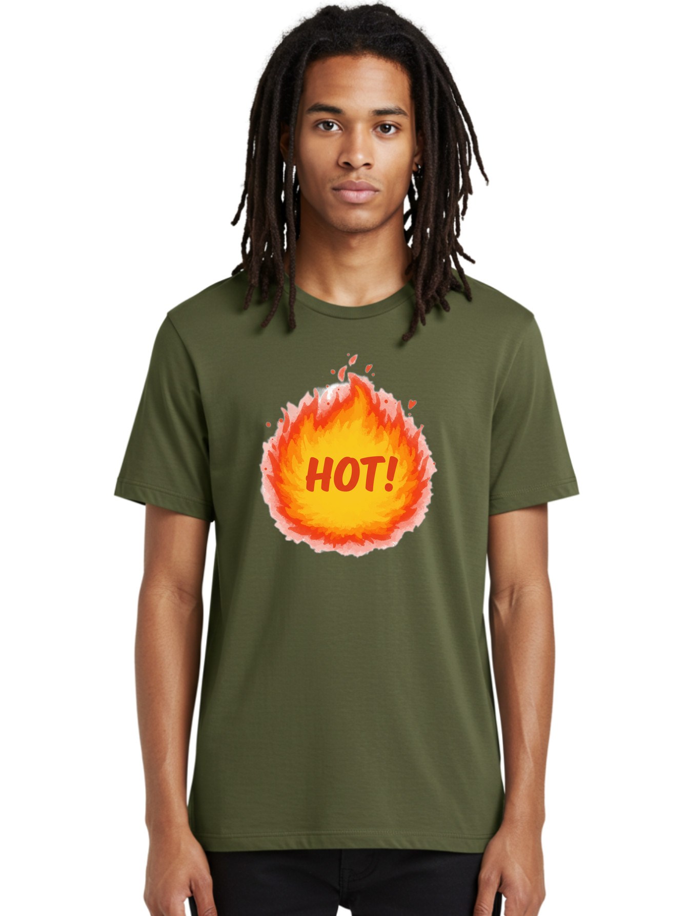 Hot-5 Men'S Graphic Tee, 100% Cotton, Comfortable Casual Summer Wear, Machine Washable, Fireball Graphic, Burning Flames, Hot Trending Topic, Fiery Passion, Intense Heat, Bold Red Letters, Vibrant Colors, Energetic Vibe, Baa804