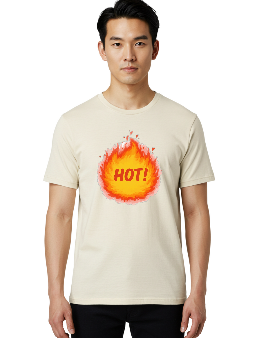 Hot-5 Men'S Graphic Tee, 100% Cotton, Comfortable Casual Summer Wear, Machine Washable, Fireball Graphic, Burning Flames, Hot Trending Topic, Fiery Passion, Intense Heat, Bold Red Letters, Vibrant Colors, Energetic Vibe, Baa804