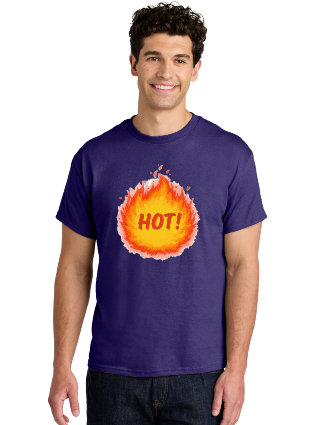 Hot-5 Men'S Graphic Tee, 100% Cotton, Comfortable Casual Summer Wear, Machine Washable, Fireball Graphic, Burning Flames, Hot Trending Topic, Fiery Passion, Intense Heat, Bold Red Letters, Vibrant Colors, Energetic Vibe, Baa804