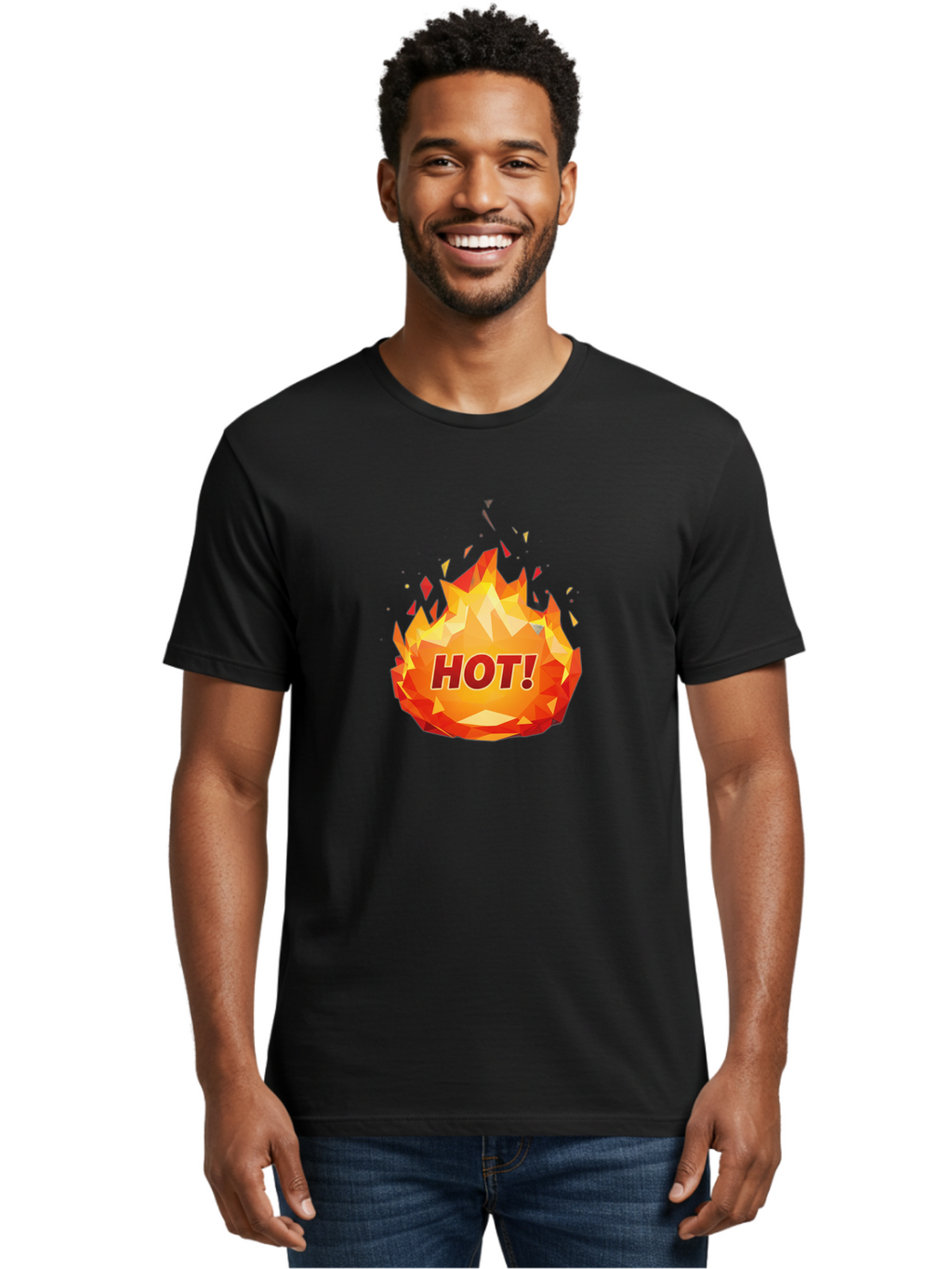 Hot-6 Men'S Graphic Tee, 100% Cotton, Comfortable Casual Summer Wear, Machine Washable, Hot Badge, Fiery Emblem, Orange Flames, Bold Text, Hot!, Burning Effect, Vibrant Graphics, Attention-Grabbing Design, Fiery Graphics, Explosive Badge Baa805