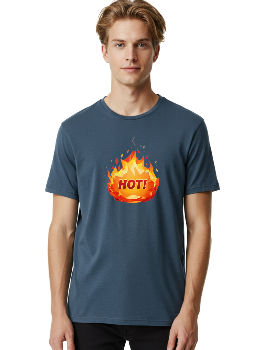 Hot-6 Men'S Graphic Tee, 100% Cotton, Comfortable Casual Summer Wear, Machine Washable, Hot Badge, Fiery Emblem, Orange Flames, Bold Text, Hot!, Burning Effect, Vibrant Graphics, Attention-Grabbing Design, Fiery Graphics, Explosive Badge Baa805