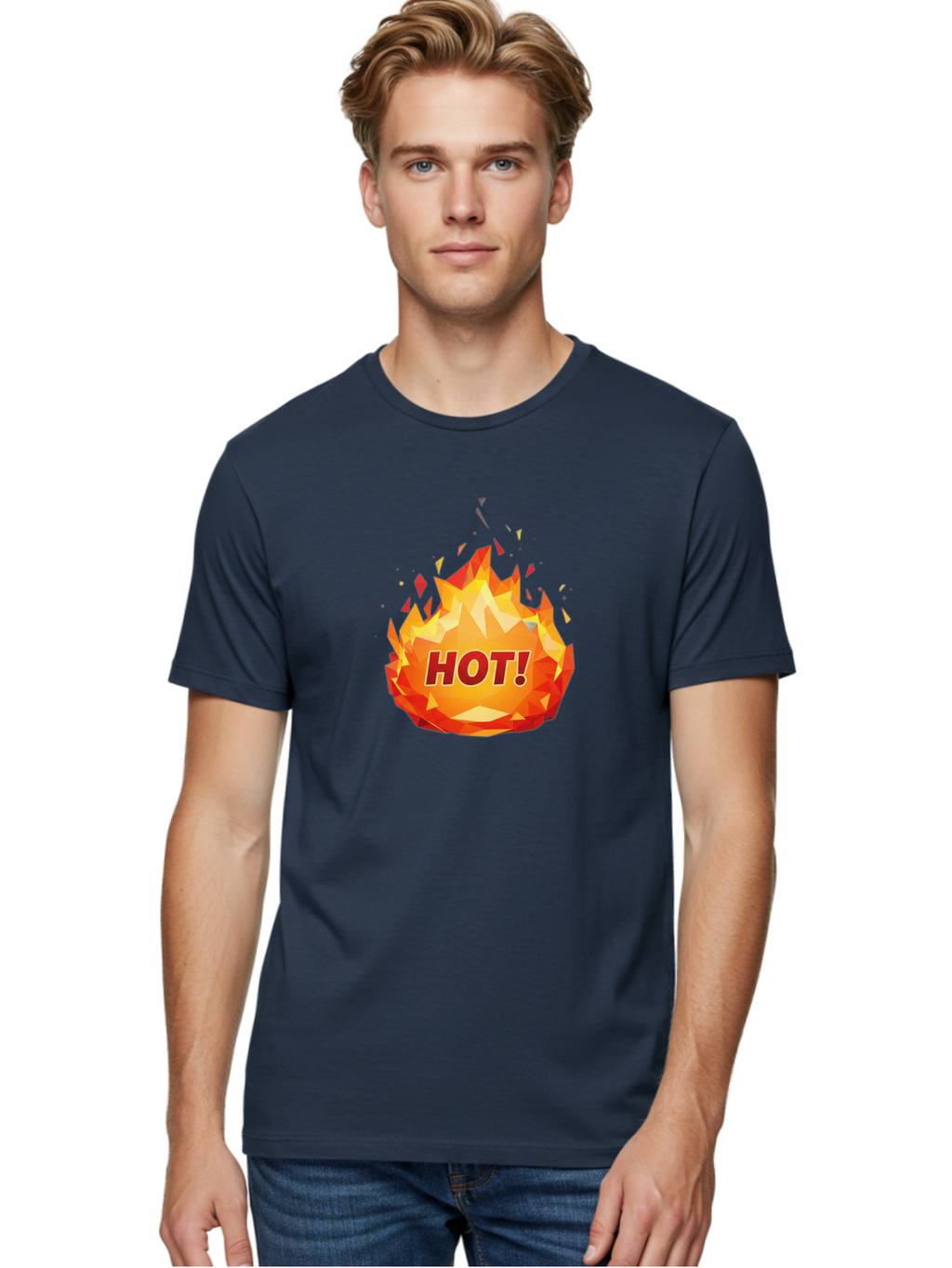 Hot-6 Men'S Graphic Tee, 100% Cotton, Comfortable Casual Summer Wear, Machine Washable, Hot Badge, Fiery Emblem, Orange Flames, Bold Text, Hot!, Burning Effect, Vibrant Graphics, Attention-Grabbing Design, Fiery Graphics, Explosive Badge Baa805