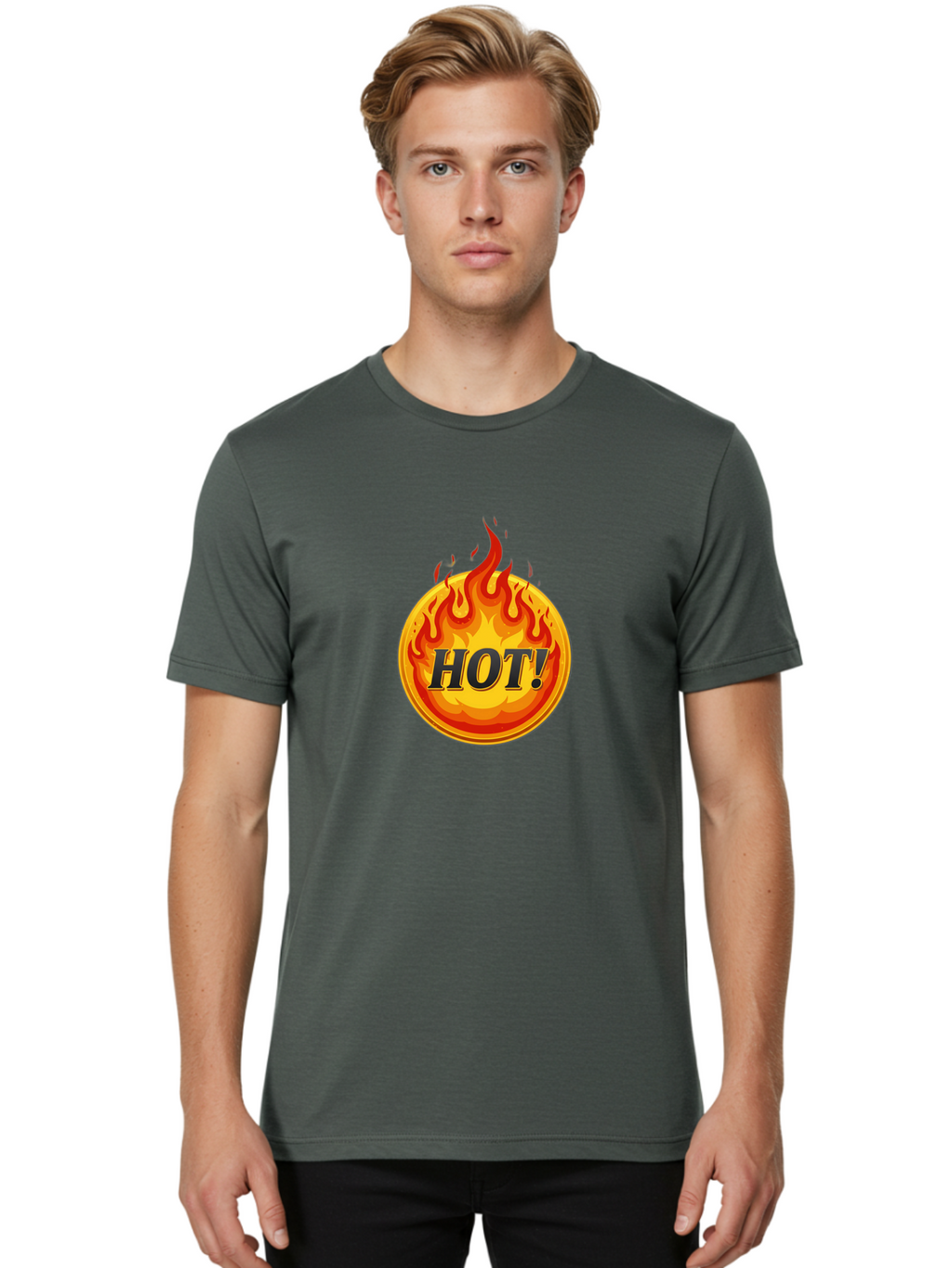 Hot-7 Men'S Graphic Tee, 100% Cotton, Comfortable Casual Summer Wear, Machine Washable, Flame Design, Fiery Graphic, Hot Item, Bold Typography, Fiery Theme, Hot! Text, Vibrant Colors, Energetic Vibe, Dynamic Illustration Baa806