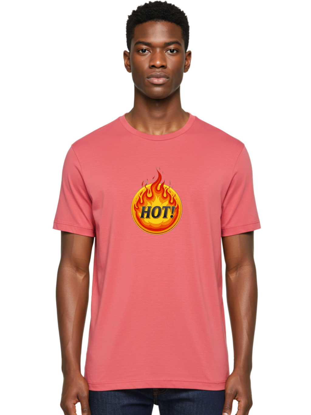 Hot-7 Men'S Graphic Tee, 100% Cotton, Comfortable Casual Summer Wear, Machine Washable, Flame Design, Fiery Graphic, Hot Item, Bold Typography, Fiery Theme, Hot! Text, Vibrant Colors, Energetic Vibe, Dynamic Illustration Baa806