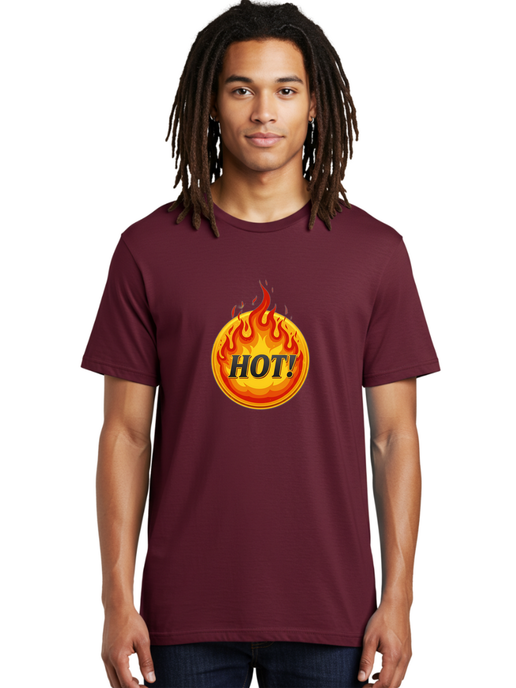 Hot-7 Men'S Graphic Tee, 100% Cotton, Comfortable Casual Summer Wear, Machine Washable, Flame Design, Fiery Graphic, Hot Item, Bold Typography, Fiery Theme, Hot! Text, Vibrant Colors, Energetic Vibe, Dynamic Illustration Baa806