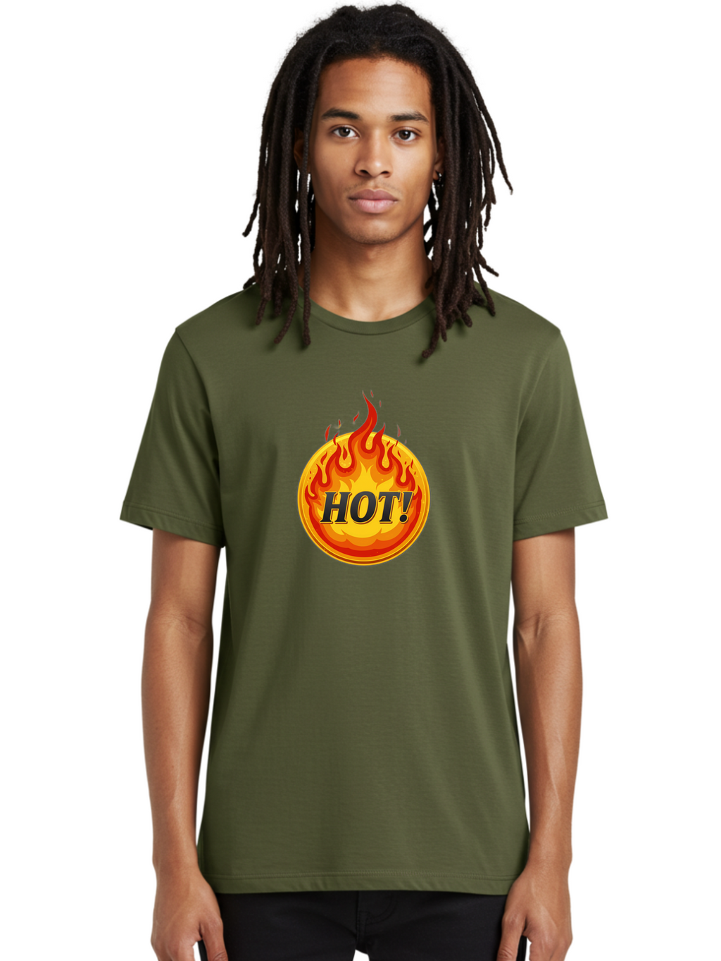 Hot-7 Men'S Graphic Tee, 100% Cotton, Comfortable Casual Summer Wear, Machine Washable, Flame Design, Fiery Graphic, Hot Item, Bold Typography, Fiery Theme, Hot! Text, Vibrant Colors, Energetic Vibe, Dynamic Illustration Baa806