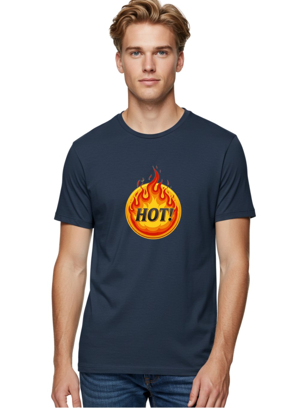Hot-7 Men'S Graphic Tee, 100% Cotton, Comfortable Casual Summer Wear, Machine Washable, Flame Design, Fiery Graphic, Hot Item, Bold Typography, Fiery Theme, Hot! Text, Vibrant Colors, Energetic Vibe, Dynamic Illustration Baa806