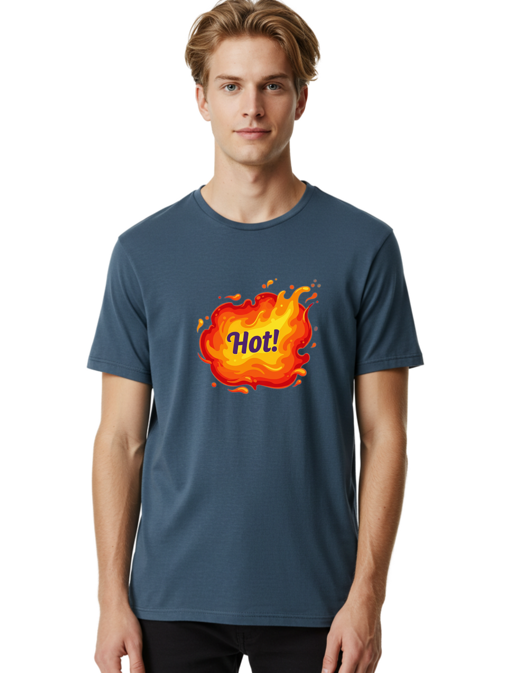 Hot-8 Men'S Graphic Tee, 100% Cotton, Comfortable Casual Summer Wear, Machine Washable, Hot!, Fiery Splatter, Vibrant Colors, Energetic Design, Attention-Grabbing Graphic, Bold Typography, Flames, Splashes, Dynamic Illustration Baa807
