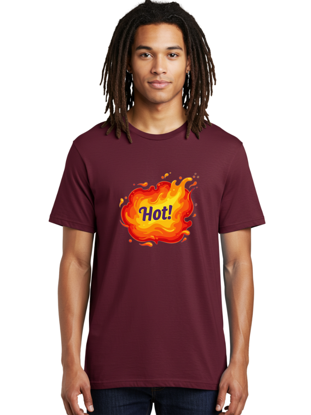 Hot-8 Men'S Graphic Tee, 100% Cotton, Comfortable Casual Summer Wear, Machine Washable, Hot!, Fiery Splatter, Vibrant Colors, Energetic Design, Attention-Grabbing Graphic, Bold Typography, Flames, Splashes, Dynamic Illustration Baa807