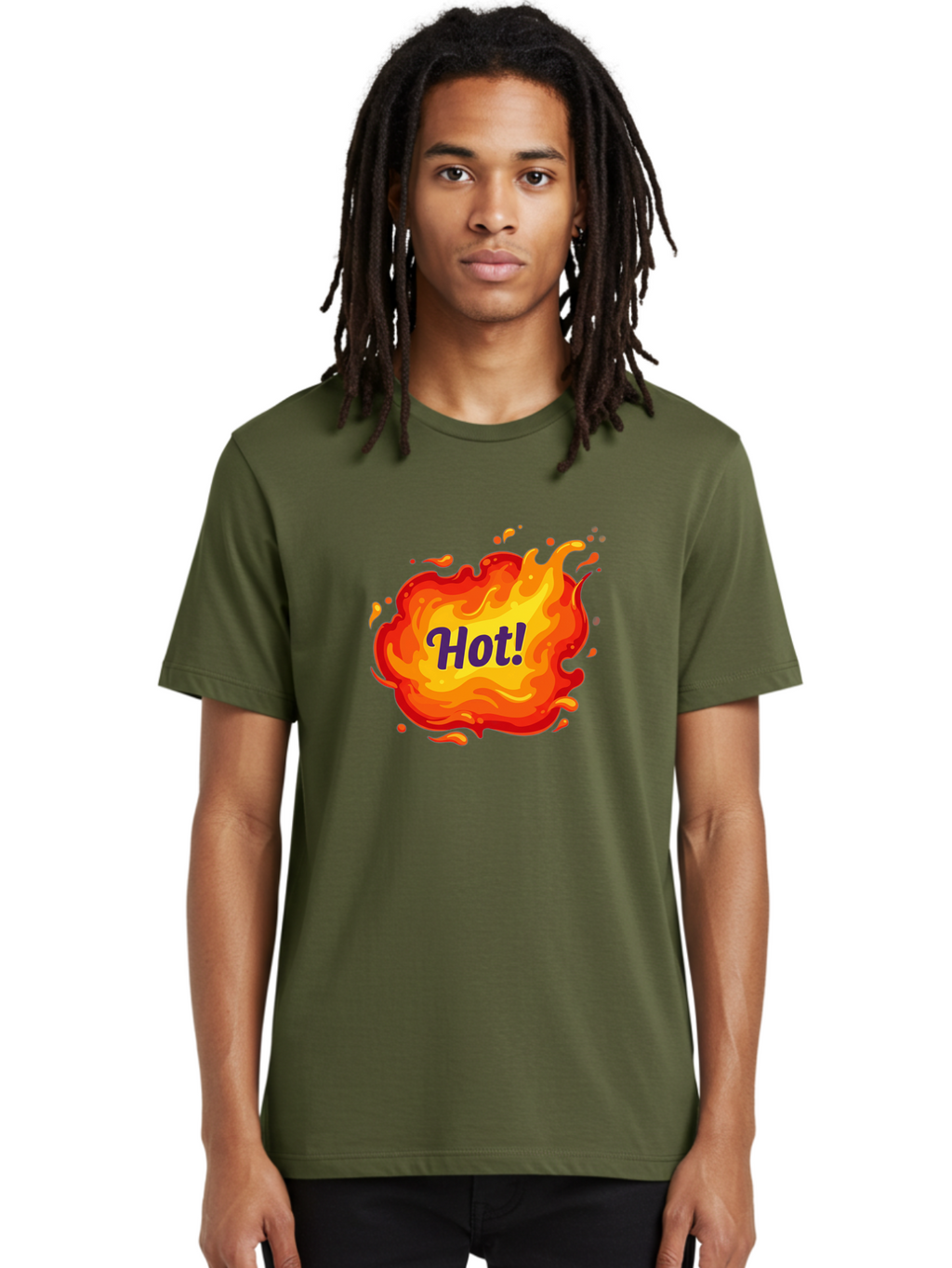 Hot-8 Men'S Graphic Tee, 100% Cotton, Comfortable Casual Summer Wear, Machine Washable, Hot!, Fiery Splatter, Vibrant Colors, Energetic Design, Attention-Grabbing Graphic, Bold Typography, Flames, Splashes, Dynamic Illustration Baa807