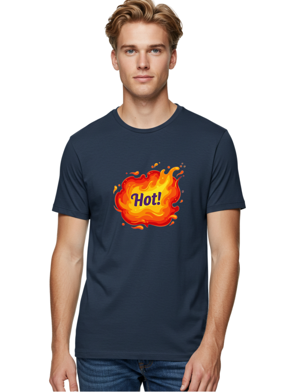 Hot-8 Men'S Graphic Tee, 100% Cotton, Comfortable Casual Summer Wear, Machine Washable, Hot!, Fiery Splatter, Vibrant Colors, Energetic Design, Attention-Grabbing Graphic, Bold Typography, Flames, Splashes, Dynamic Illustration Baa807
