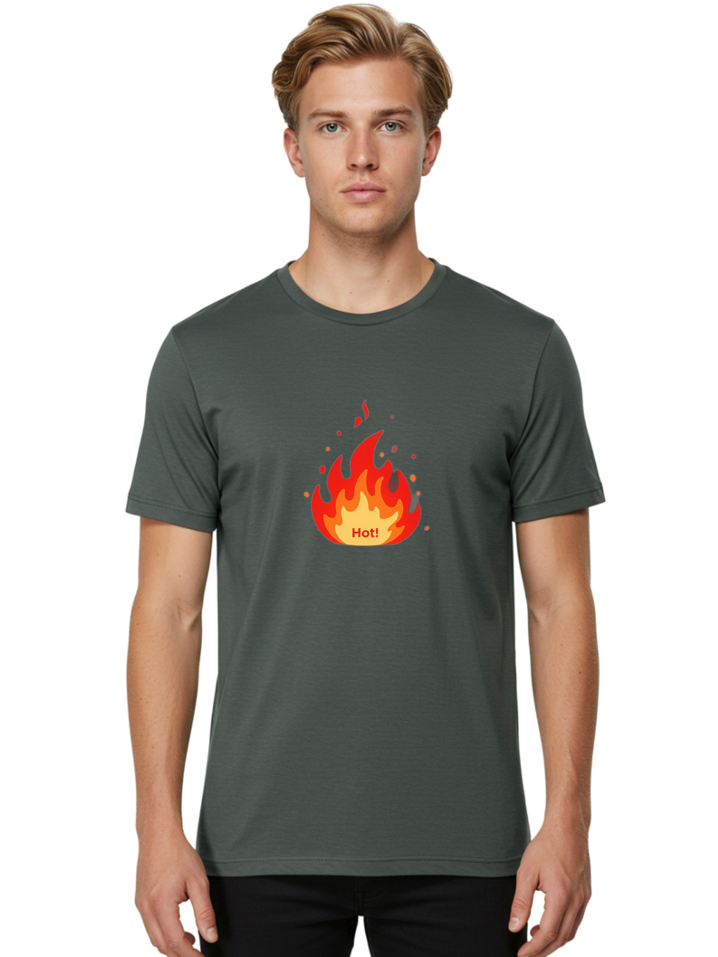 Hot-Flame Men'S Graphic Tee, 100% Cotton, Comfortable Casual Summer Wear, Machine Washable, Fire Icon, Hot Trend, Vibrant Flames, Burning Passion, Red And Orange Hues, Bold Graphics, Modern Design, Trendy Visuals Baa809