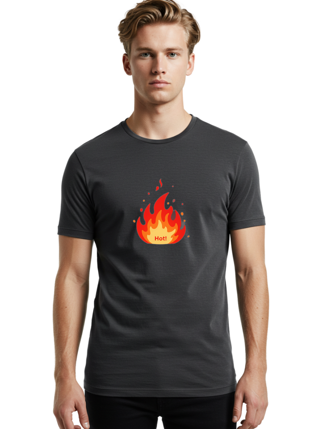 Hot-Flame Men'S Graphic Tee, 100% Cotton, Comfortable Casual Summer Wear, Machine Washable, Fire Icon, Hot Trend, Vibrant Flames, Burning Passion, Red And Orange Hues, Bold Graphics, Modern Design, Trendy Visuals Baa809