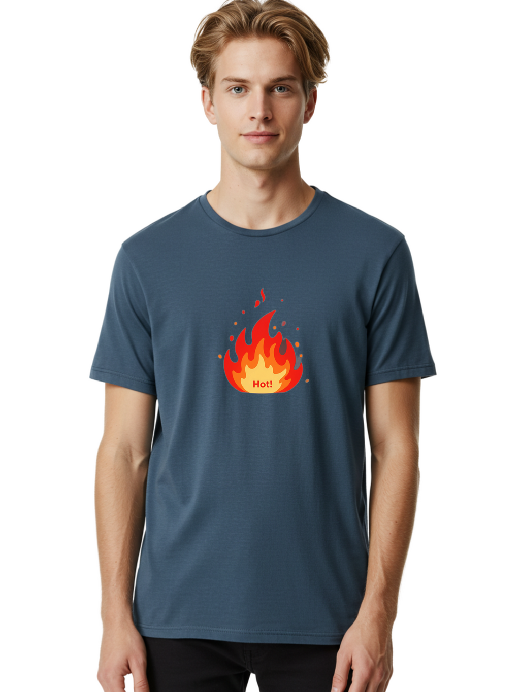 Hot-Flame Men'S Graphic Tee, 100% Cotton, Comfortable Casual Summer Wear, Machine Washable, Fire Icon, Hot Trend, Vibrant Flames, Burning Passion, Red And Orange Hues, Bold Graphics, Modern Design, Trendy Visuals Baa809