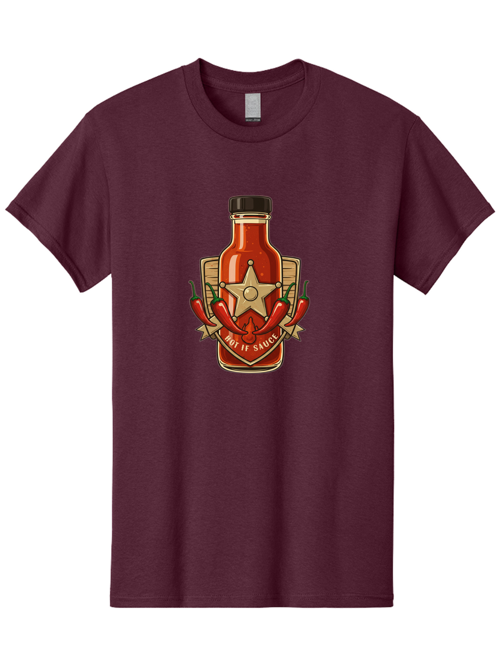 Hot-If-Sauce Men'S Graphic Tee, 100% Cotton, Comfortable Casual Summer Wear, Machine Washable, Hot Sauce Bottle, Spicy Condiment, Chili Peppers, Star Emblem, Vintage Label, Fiery Flavor, Savory Seasoning, Gourmet Cuisine Baa811