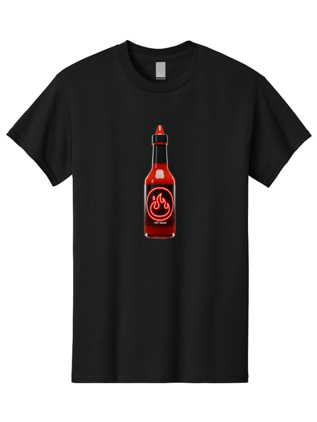 Hot-Sauce-3 Men'S Graphic Tee, 100% Cotton, Comfortable Casual Summer Wear, Machine Washable, Hot Sauce Bottle, Red Sauce, Spicy Condiment, Fiery Flavor, Chili Pepper, Hot Sauce Label, Neon Flame Logo, Condiment Bottle, Spicy Food, Chili Sauce Baa815
