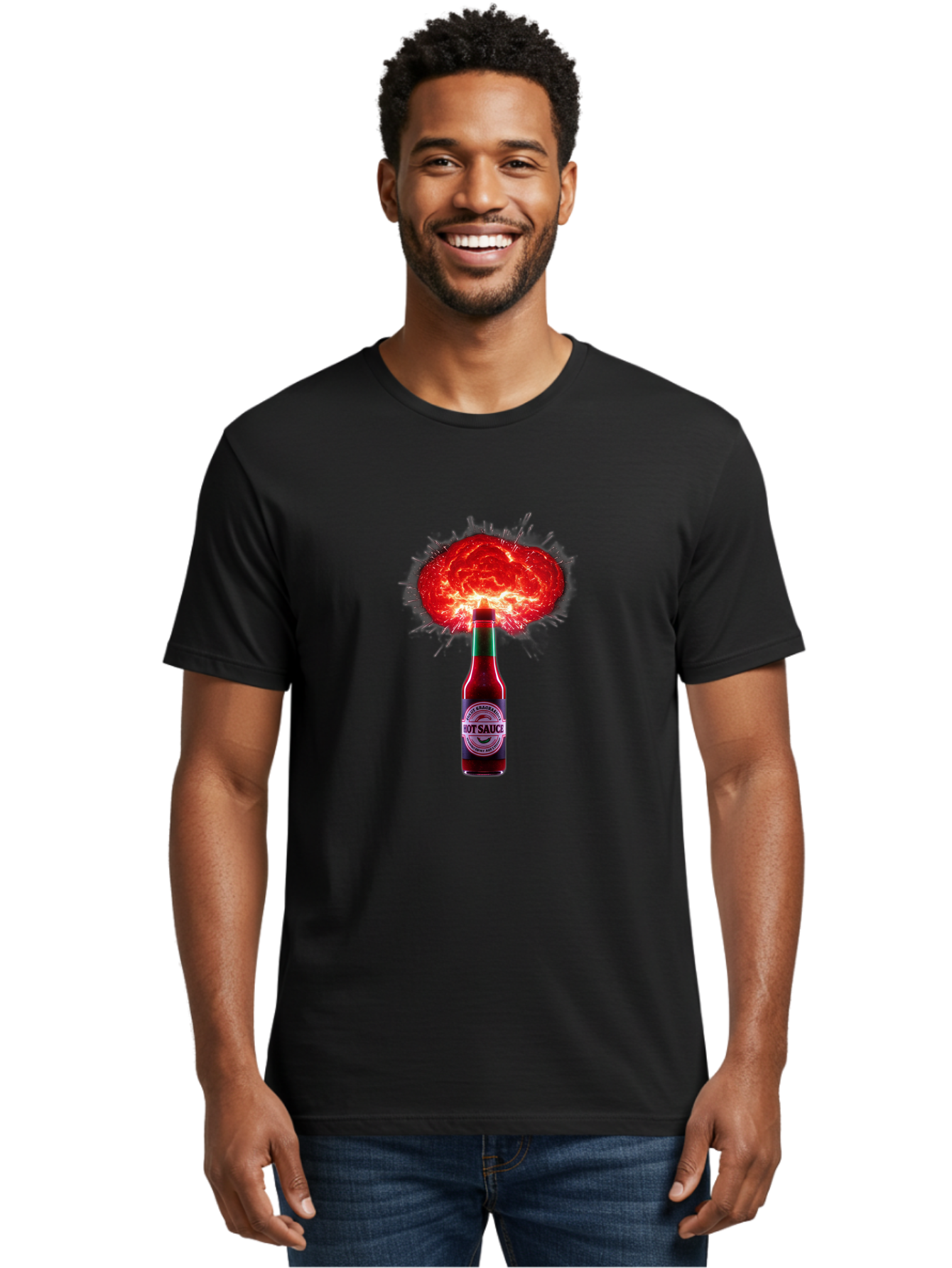 Hot-Sauce-4 Men'S Graphic Tee, 100% Cotton, Comfortable Casual Summer Wear, Machine Washable, Hot Sauce Bottle, Red Sauce Explosion, Spicy Condiment, Fiery Flavor, Hot Sauce, Condiment Explosion, Sauce, Hot, Spicy Baa816