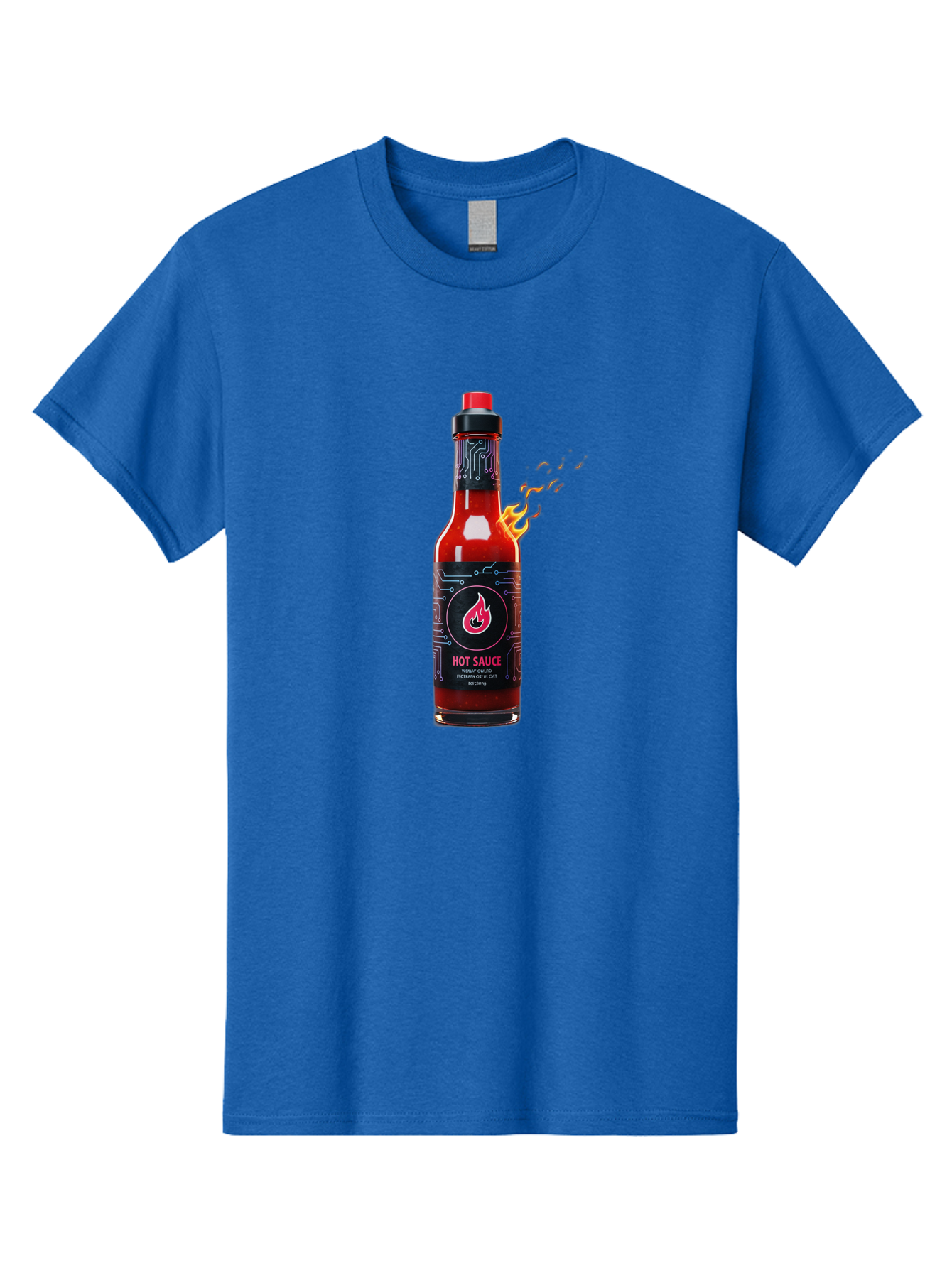 Hot-Sauce-5 Men'S Graphic Tee, 100% Cotton, Comfortable Casual Summer Wear, Machine Washable, Hot Sauce Bottle, Spicy Condiment, Chili Pepper Sauce, Fiery Flavor, Red Sauce, Black Label, Circuit Design, Flames Baa817