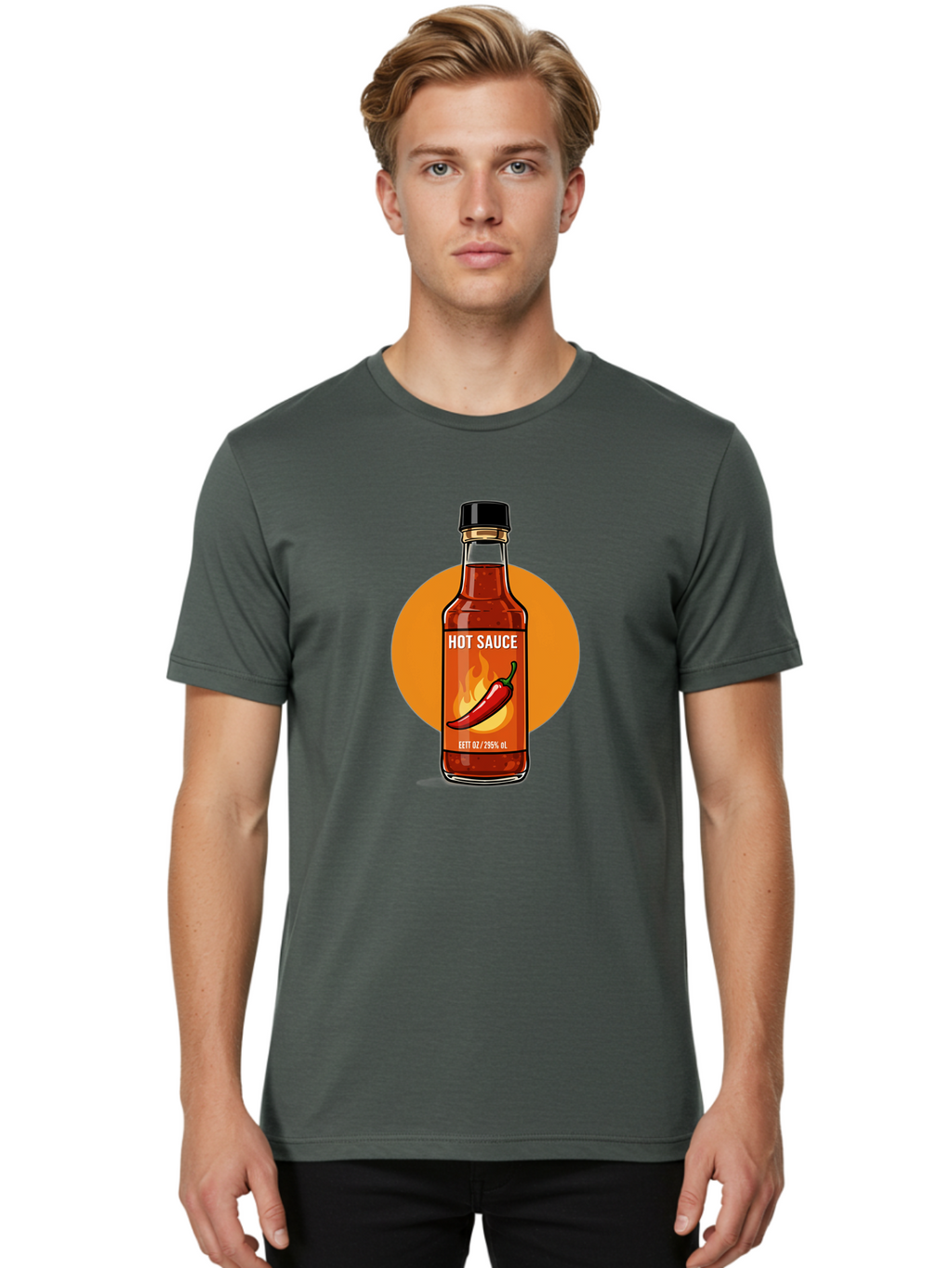Hot-Sauce-6 Men'S Graphic Tee, 100% Cotton, Comfortable Casual Summer Wear, Machine Washable, Hot Sauce Bottle, Spicy Condiment, Chili Pepper, Fiery Flavor, Condiment Bottle, Hot Sauce Label, Chili Pepper Illustration, Spicy Food, Baa818