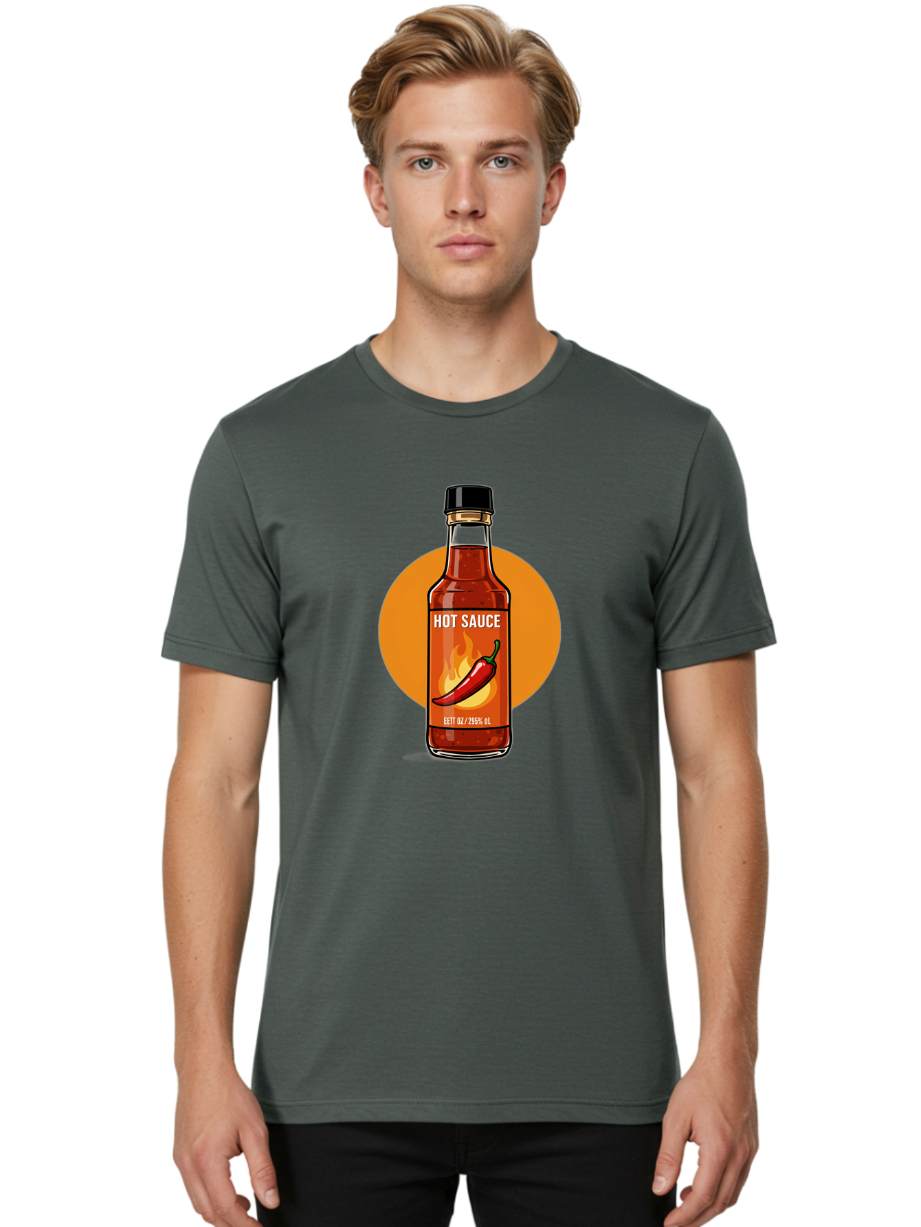 Hot-Sauce-6 Men'S Graphic Tee, 100% Cotton, Comfortable Casual Summer Wear, Machine Washable, Hot Sauce Bottle, Spicy Condiment, Chili Pepper, Fiery Flavor, Condiment Bottle, Hot Sauce Label, Chili Pepper Illustration, Spicy Food, Baa818