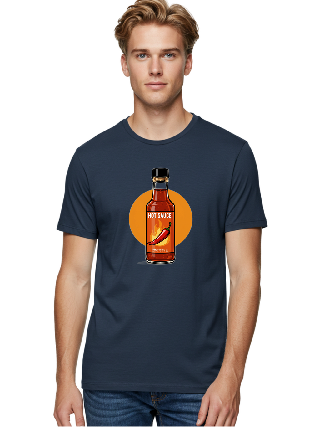 Hot-Sauce-6 Men'S Graphic Tee, 100% Cotton, Comfortable Casual Summer Wear, Machine Washable, Hot Sauce Bottle, Spicy Condiment, Chili Pepper, Fiery Flavor, Condiment Bottle, Hot Sauce Label, Chili Pepper Illustration, Spicy Food, Baa818