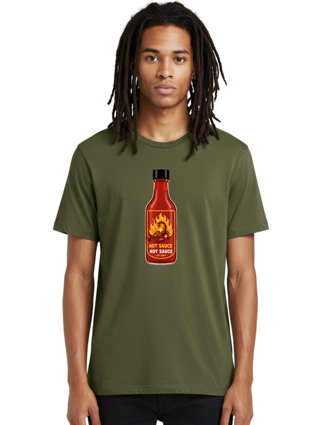 Hot-Sauce-7 Men'S Graphic Tee, 100% Cotton, Comfortable Casual Summer Wear, Machine Washable, Hot Sauce Bottle, Spicy Condiment, Fiery Flavor, Chili Peppers, Hot Sauce Label, Condiment Bottle, Spicy Food, Est Dakk Baa819