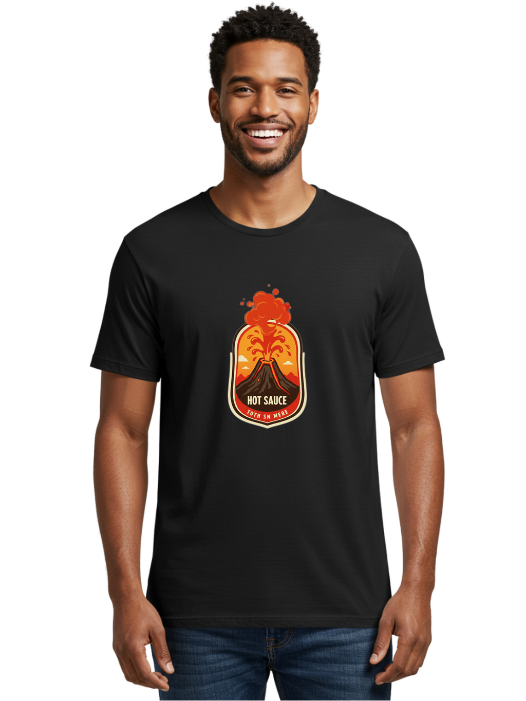 Hot-Sauce-8 Men'S Graphic Tee, 100% Cotton, Comfortable Casual Summer Wear, Machine Washable, Hot Sauce Label, Erupting Volcano, Spicy Food, Condiment Packaging, Fiery Design, Bold Graphics, Cartoon Style, Volcano Eruption, Condiment Branding Baa820