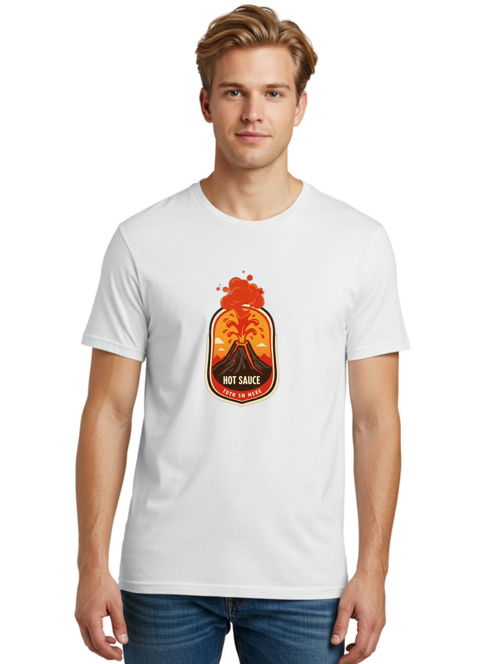 Hot-Sauce-8 Men'S Graphic Tee, 100% Cotton, Comfortable Casual Summer Wear, Machine Washable, Hot Sauce Label, Erupting Volcano, Spicy Food, Condiment Packaging, Fiery Design, Bold Graphics, Cartoon Style, Volcano Eruption, Condiment Branding Baa820