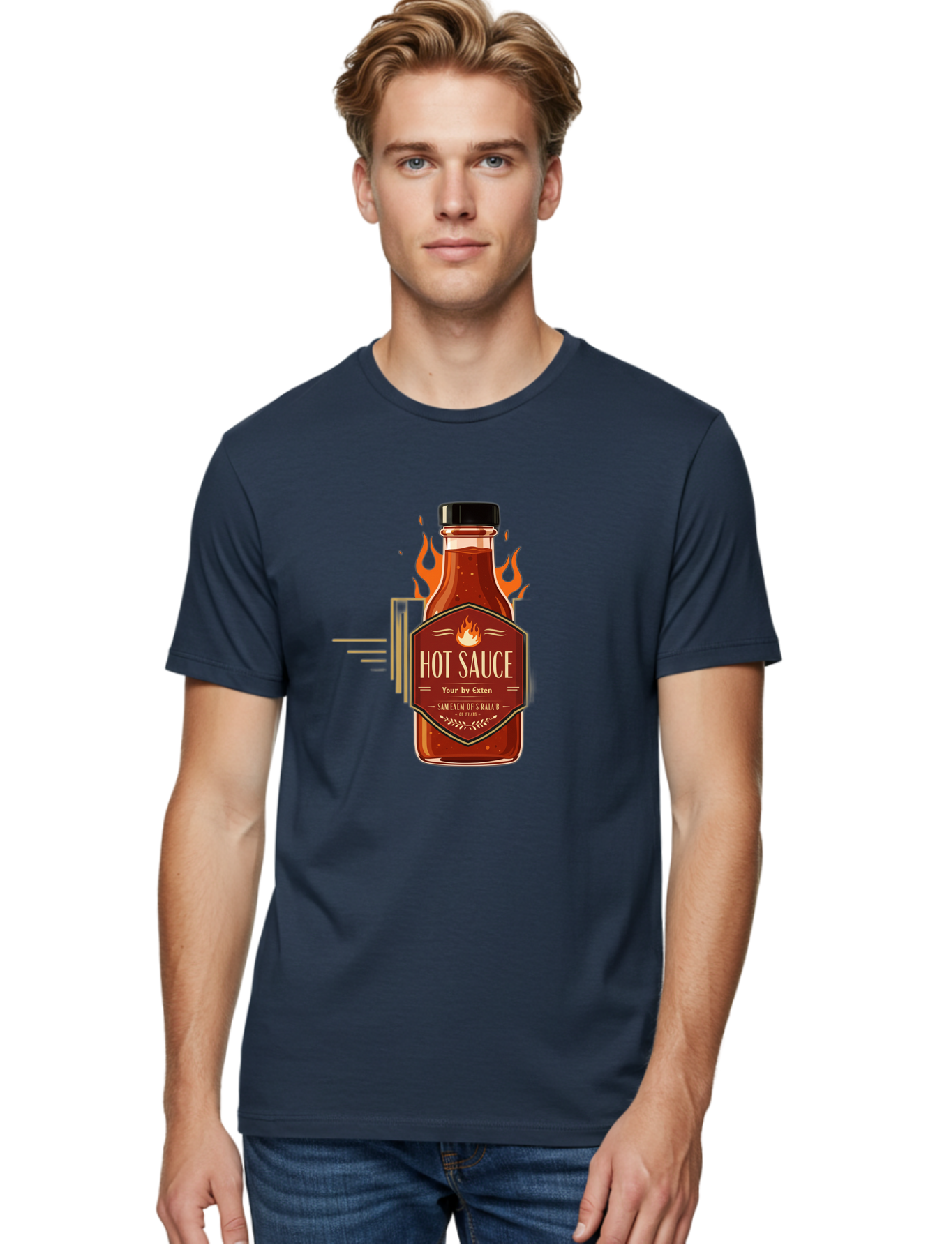 Hot-Sauce-9 Men'S Graphic Tee, 100% Cotton, Comfortable Casual Summer Wear, Machine Washable, Hot Sauce Bottle, Fiery Condiment, Spicy Food, Flavorful Sauce, Condiment Design, Graphic Label, Kitchen Essentials, Chili Peppers, Flavor Enhancer Baa821
