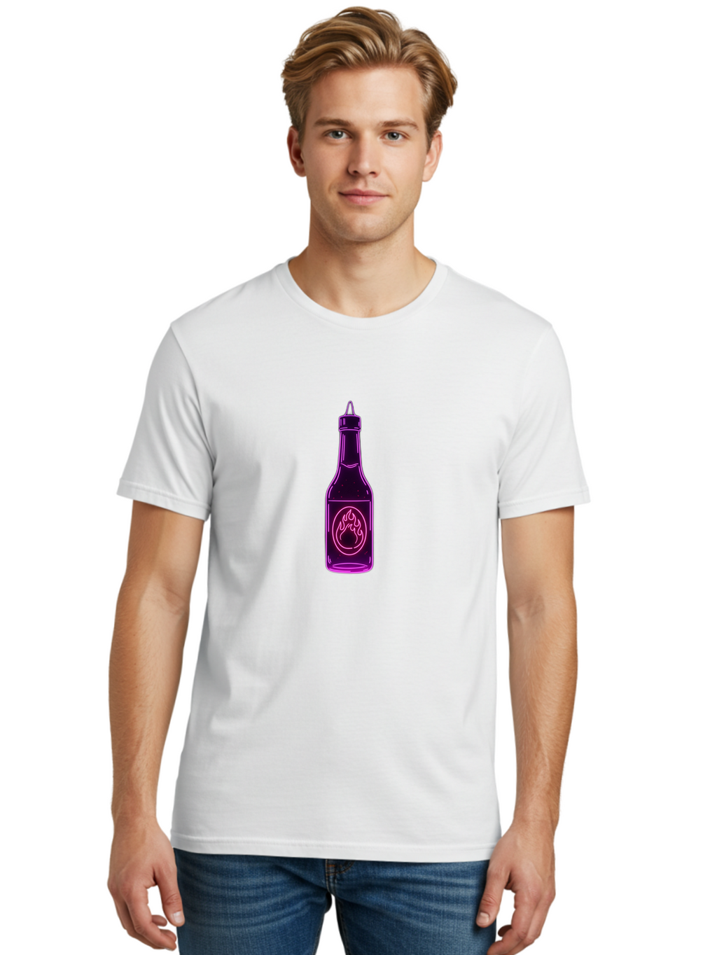 Hot-Sauce-Bottle-11 Men'S Graphic Tee, 100% Cotton, Comfortable Casual Summer Wear, Machine Washable, Hot Sauce, Spicy Food, Condiment Bottle, Sauce Bottle, Chili Pepper Sauce, Fiery Flavors, Culinary Delight Baa824