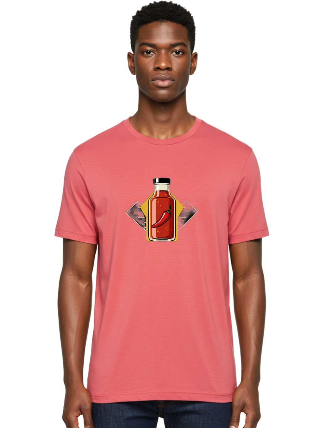 Hot-Sauce-Bottle-12 Men'S Graphic Tee, 100% Cotton, Comfortable Casual Summer Wear, Machine Washable, Hot Sauce, Chili Pepper, Spicy Food, Condiment, Kitchen Essentials, Flavorful Cuisine, Spicy Condiments, Hot Sauce Bottle Baa825