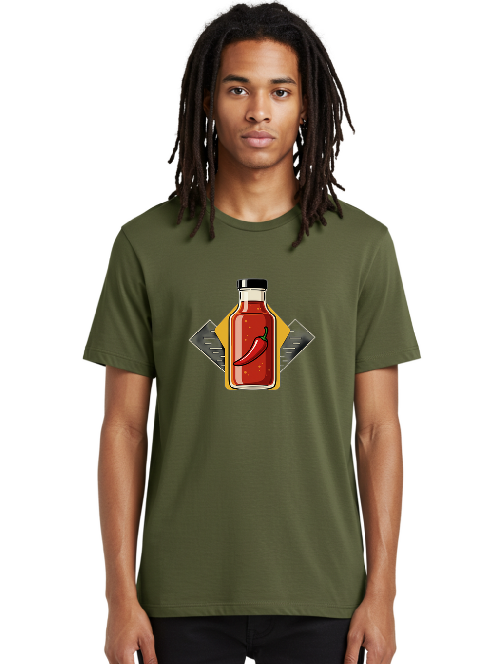Hot-Sauce-Bottle-12 Men'S Graphic Tee, 100% Cotton, Comfortable Casual Summer Wear, Machine Washable, Hot Sauce, Chili Pepper, Spicy Food, Condiment, Kitchen Essentials, Flavorful Cuisine, Spicy Condiments, Hot Sauce Bottle Baa825