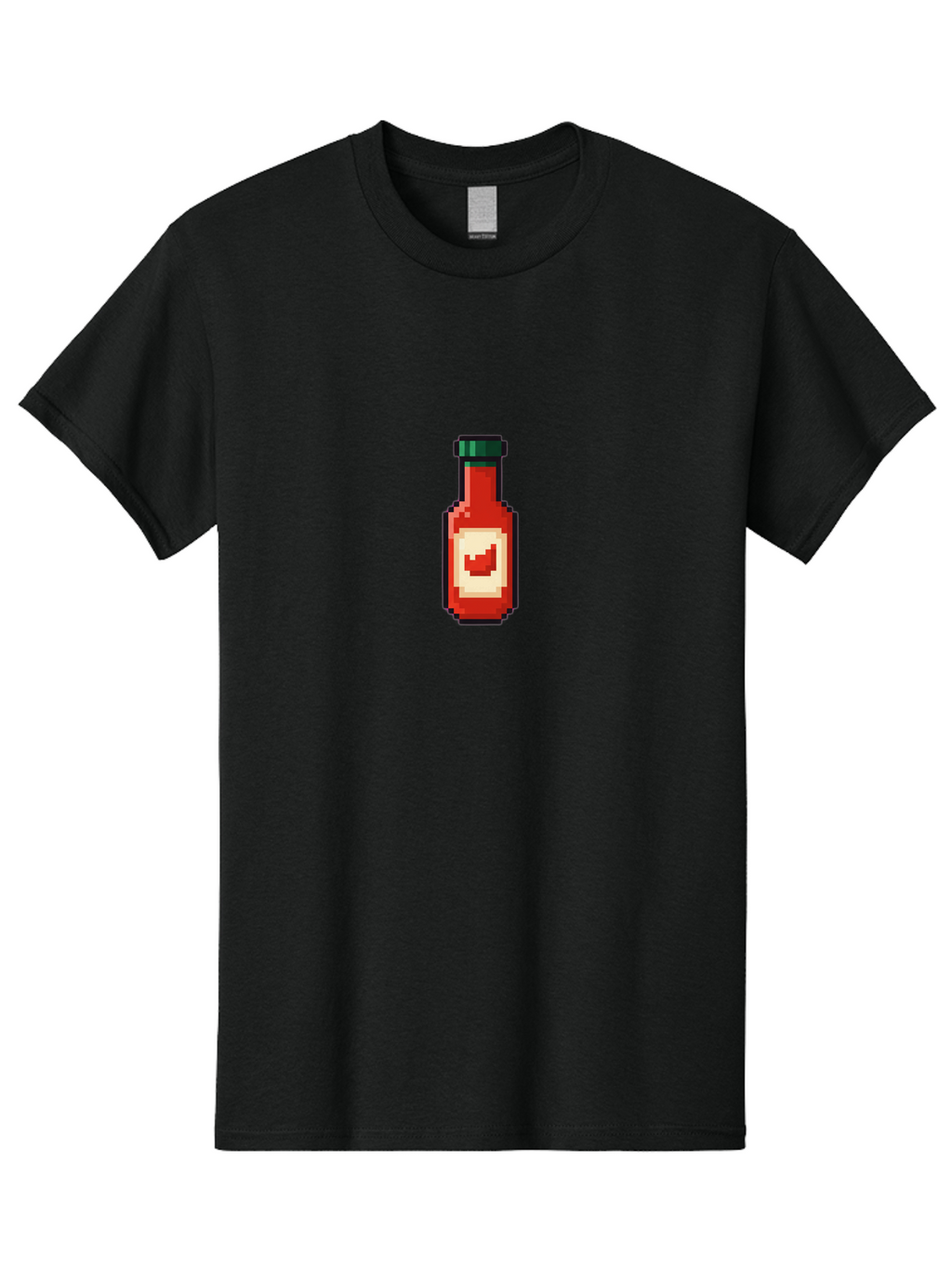 Hot-Sauce-Bottle-4 Men'S Graphic Tee, 100% Cotton, Comfortable Casual Summer Wear, Machine Washable, Hot Sauce, Condiment, Spicy Food, Red Sauce, Pixel Art, Digital Illustration, 8-Bit Style, Retro Gaming Aesthetic Baa828