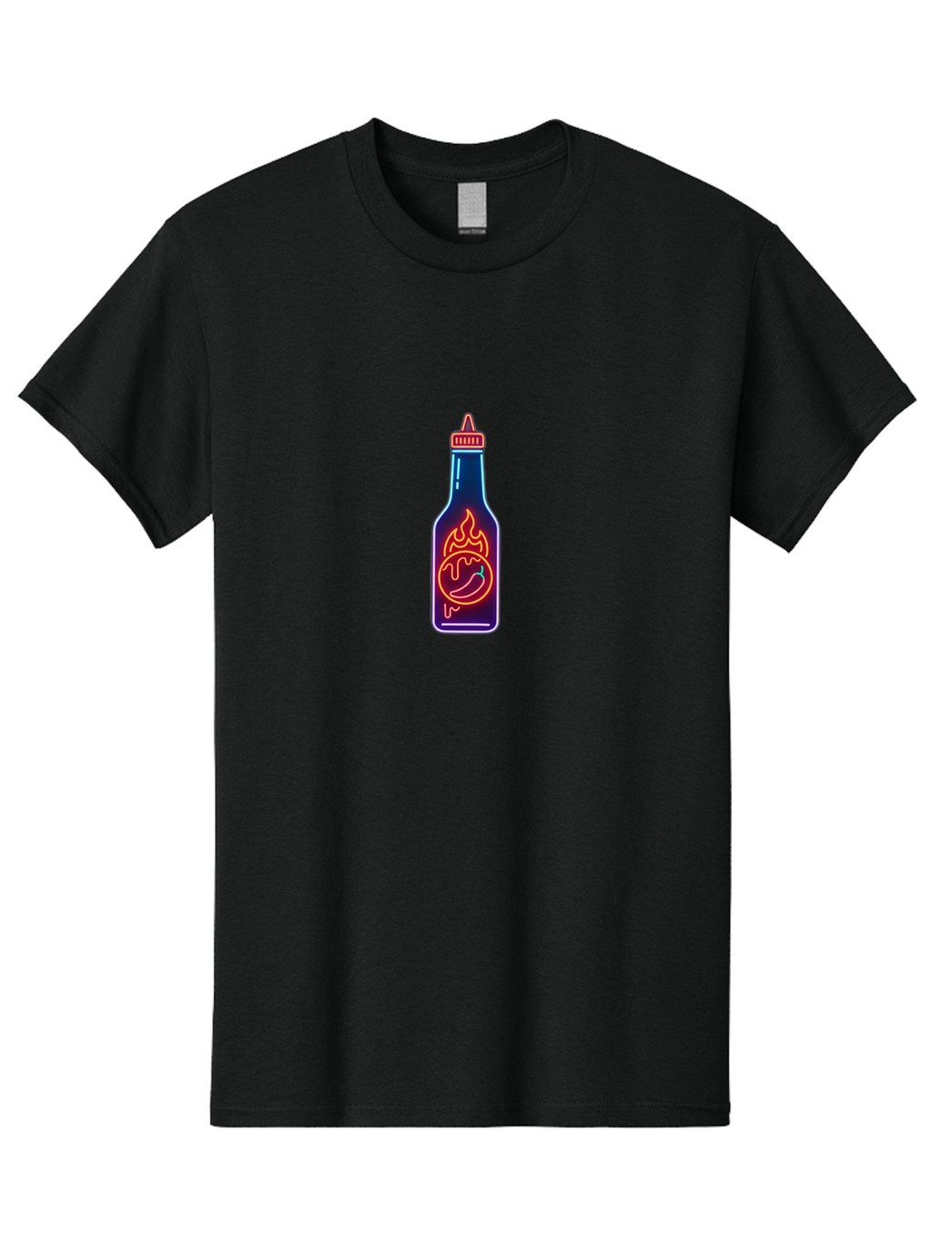 Hot-Sauce-Bottle-8 Men'S Graphic Tee, 100% Cotton, Comfortable Casual Summer Wear, Machine Washable, Hot Sauce Bottle, Spicy Condiment, Chili Pepper, Hot Sauce, Spicy Food, Cooking Ingredient, Cartoon Graphic, Vibrant Design, Neon Outline, Baa832