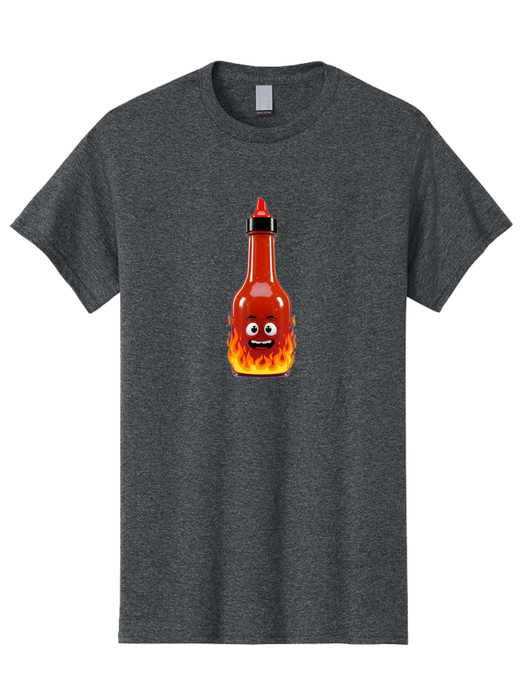 Hot-Sauce-Bottle Men'S Graphic Tee, 100% Cotton, Comfortable Casual Summer Wear, Machine Washable, Hot Sauce Bottle, Cartoon Character, Happy Face, Flames, Spicy Food, Condiment, Cartoon Illustration, Vibrant Colors, Playful Design, Baa835