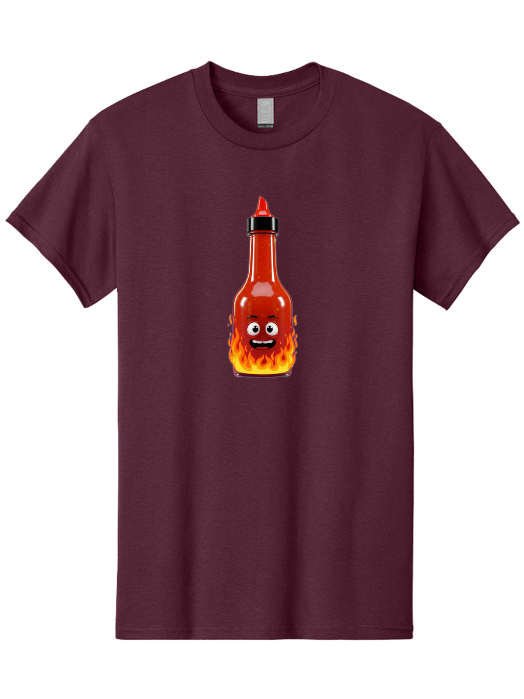 Hot-Sauce-Bottle Men'S Graphic Tee, 100% Cotton, Comfortable Casual Summer Wear, Machine Washable, Hot Sauce Bottle, Cartoon Character, Happy Face, Flames, Spicy Food, Condiment, Cartoon Illustration, Vibrant Colors, Playful Design, Baa835