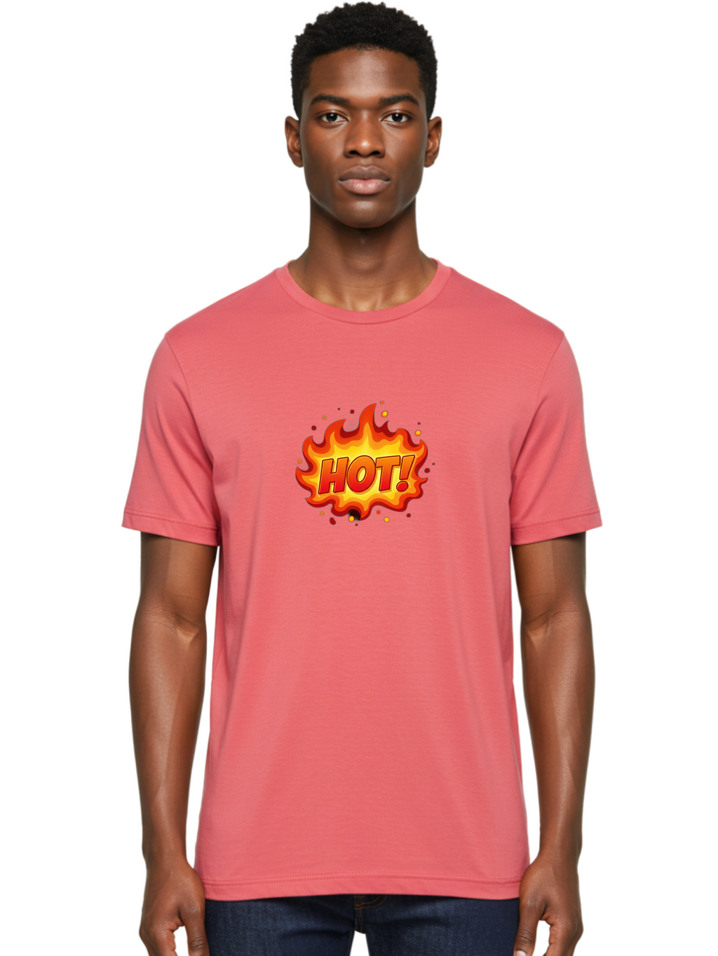 Hot Men'S Graphic Tee, 100% Cotton, Comfortable Casual Summer Wear, Machine Washable, Hot Sale, Flame Graphic, Attention Grabber, Promotional Material, Fiery Text, Bold Font, Red And Yellow Colors, Energetic Vibe, Sizzling Hot Deal Baa838