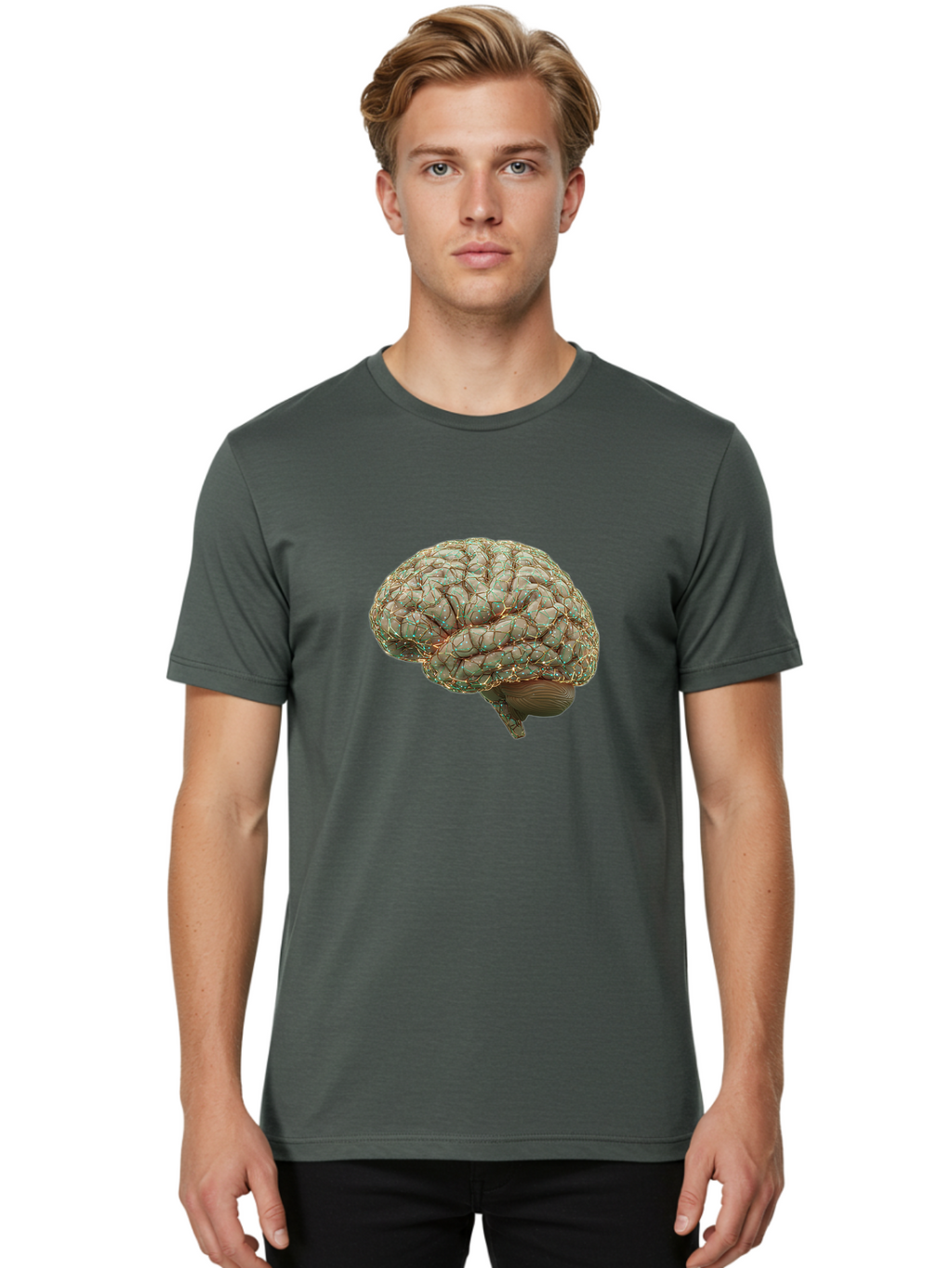Human-Brain-1 Men'S Graphic Tee, 100% Cotton, Comfortable Casual Summer Wear, Machine Washable, Human Brain Anatomy, Neuroscience, Brain Structure, Cerebral Cortex, Neural Networks, Medical Illustration, Cognitive Function Baa839