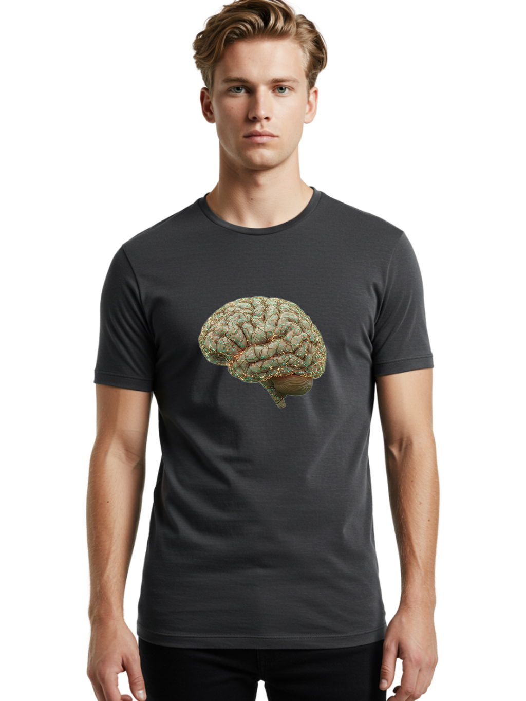 Human-Brain-1 Men'S Graphic Tee, 100% Cotton, Comfortable Casual Summer Wear, Machine Washable, Human Brain Anatomy, Neuroscience, Brain Structure, Cerebral Cortex, Neural Networks, Medical Illustration, Cognitive Function Baa839