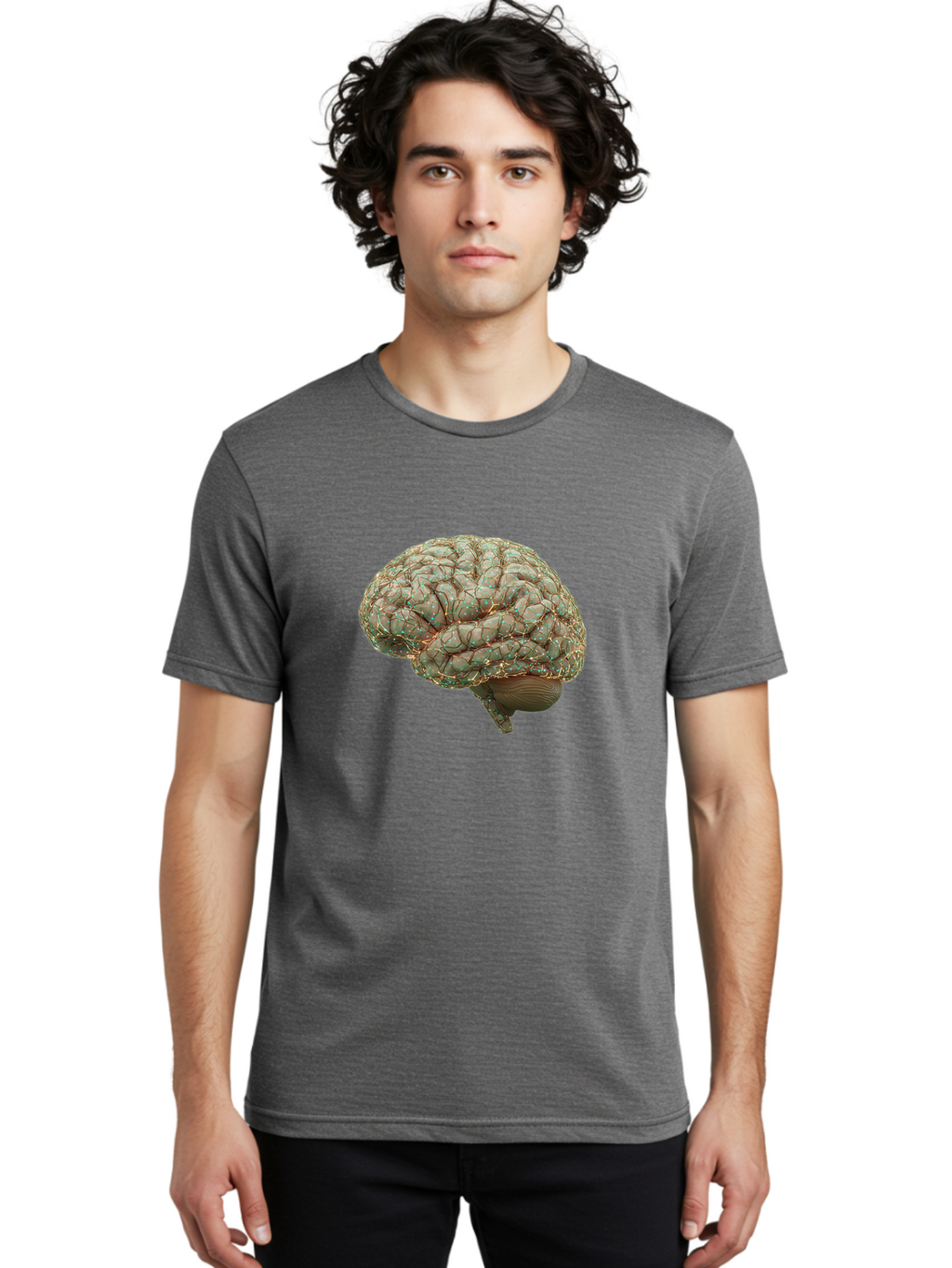 Human-Brain-1 Men'S Graphic Tee, 100% Cotton, Comfortable Casual Summer Wear, Machine Washable, Human Brain Anatomy, Neuroscience, Brain Structure, Cerebral Cortex, Neural Networks, Medical Illustration, Cognitive Function Baa839