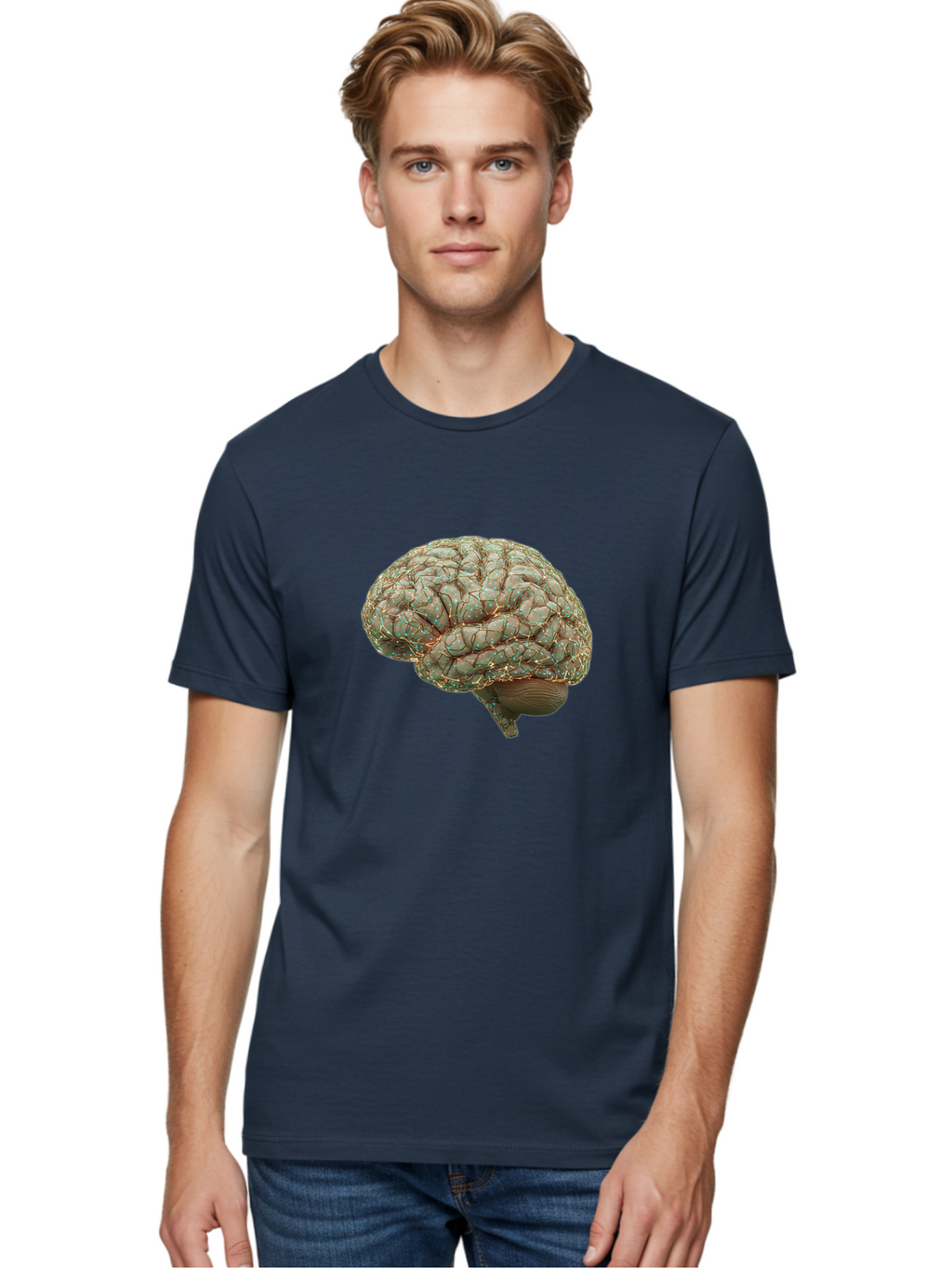 Human-Brain-1 Men'S Graphic Tee, 100% Cotton, Comfortable Casual Summer Wear, Machine Washable, Human Brain Anatomy, Neuroscience, Brain Structure, Cerebral Cortex, Neural Networks, Medical Illustration, Cognitive Function Baa839