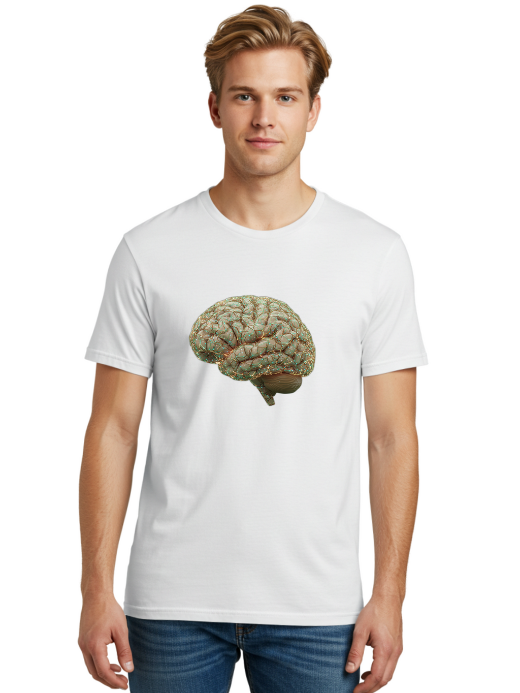 Human-Brain-1 Men'S Graphic Tee, 100% Cotton, Comfortable Casual Summer Wear, Machine Washable, Human Brain Anatomy, Neuroscience, Brain Structure, Cerebral Cortex, Neural Networks, Medical Illustration, Cognitive Function Baa839