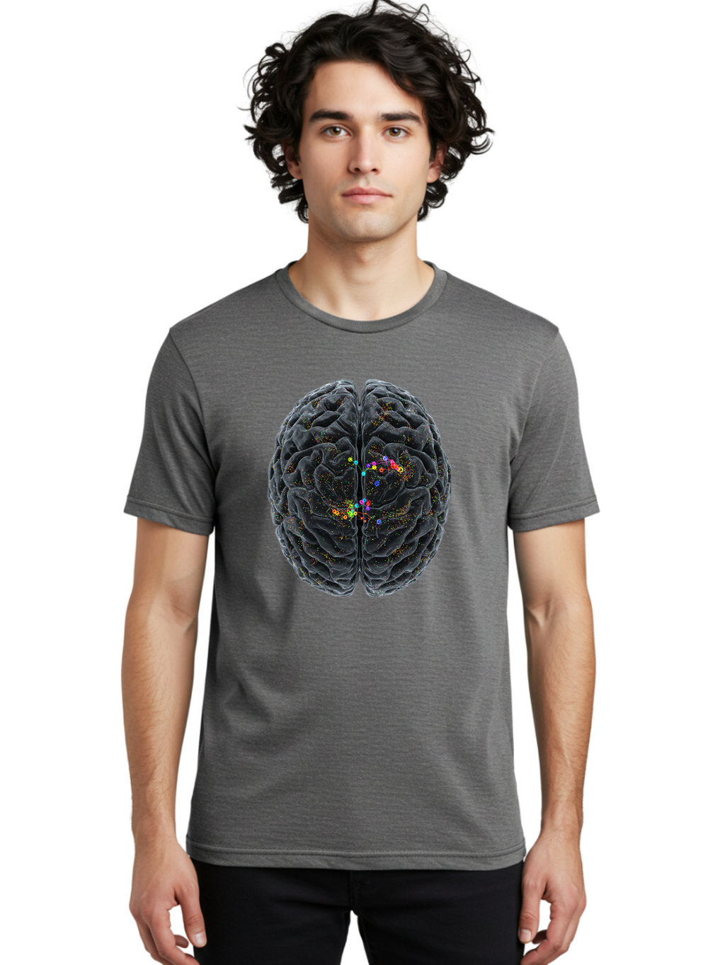Human-Brain-2 Men'S Graphic Tee, 100% Cotton, Comfortable Casual Summer Wear, Machine Washable, Human Brain Anatomy, Neural Connections, Brain Function, Neuroscience, Cognitive Processes, Colorful Neurons, Synapses, Brain Activity, Baa840